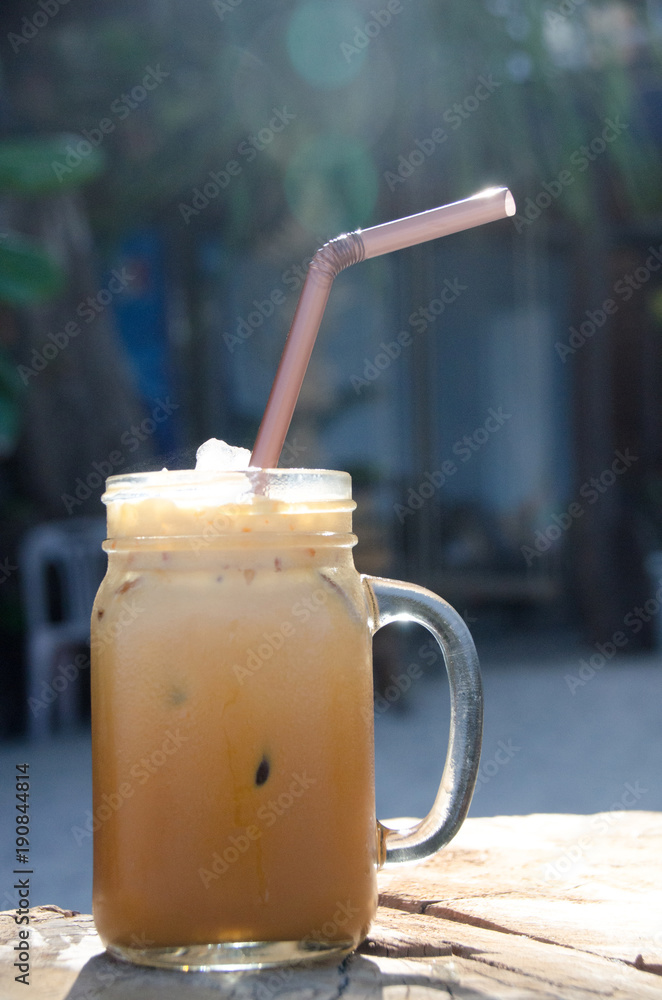 Thai ice tea . ice tea with creamy exotic beverage cools and