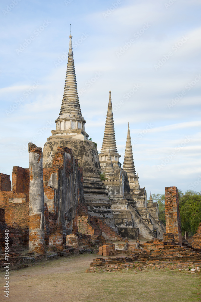 Stupas of the ancient Buddhist temple of Wat Phra Si Sanphet in the morning. Ayutthaya. Thailand Stupas of the ancient Buddhist temple of Wat Phra Si Sanphet in the morning. Ayutthaya. Thailand