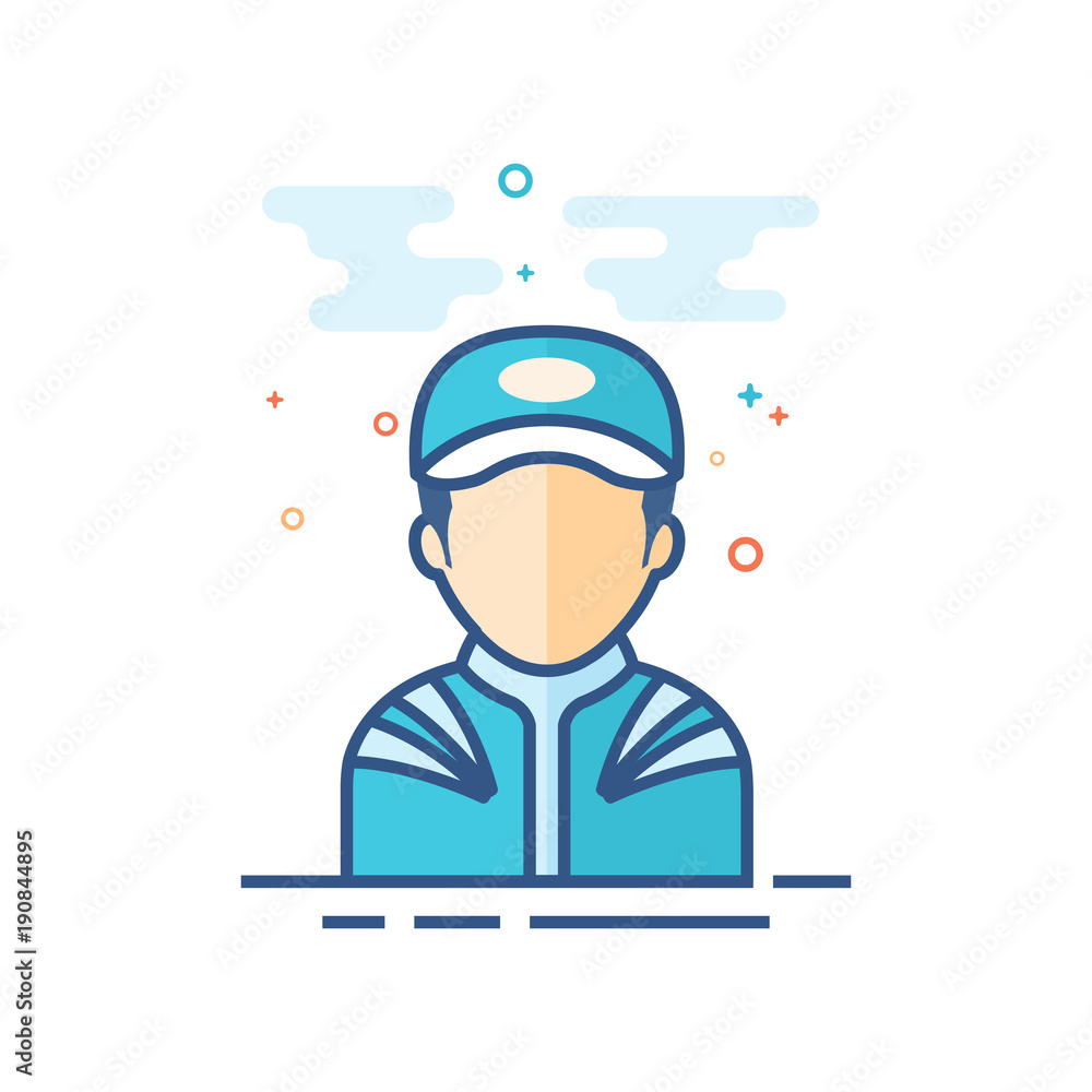 Racer avatar icon in outlined flat color style. Vector illustration. Racer avatar icon in outlined flat color style. Vector illustration.