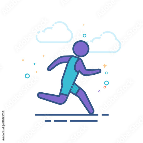 Running athlete icon in outlined flat color style. Vector illustration.