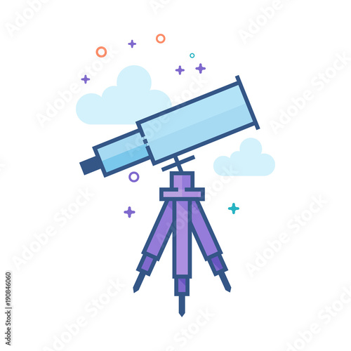 Telescope icon in outlined flat color style. Vector illustration.
