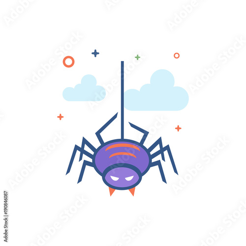 Spider icon in outlined flat color style. Vector illustration.