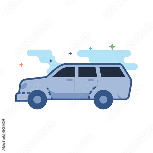 Car icon in outlined flat color style. Vector illustration.