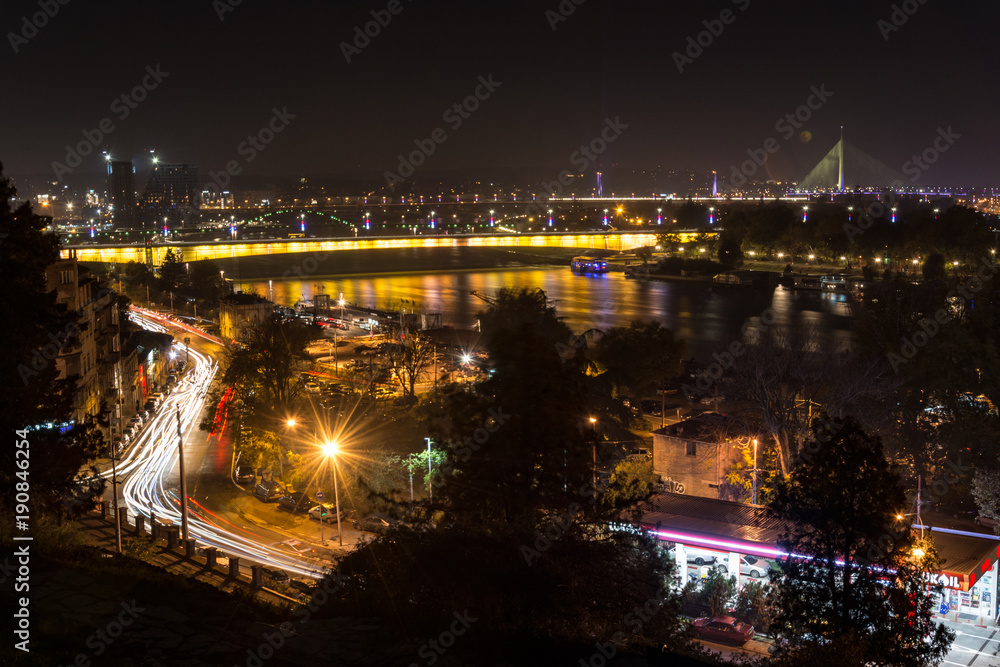 View from Kalemegdan towards Belgrade bridges and Ada