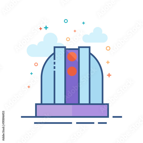 Earth telescope icon in outlined flat color style. Vector illustration.