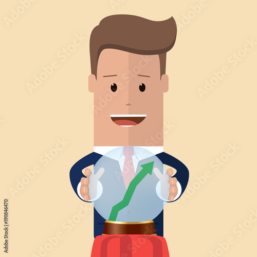 Businessman foresees successful future. Businessman predict the future, forecast for business.Vector illustration