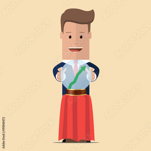 Businessman foresees successful future. Businessman predict the future, forecast for business.Vector illustration