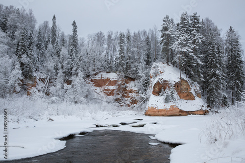 Red rock and river Amata, Latvia. photo