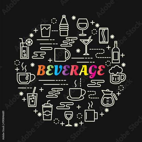 beverage colorful gradient with line icons set