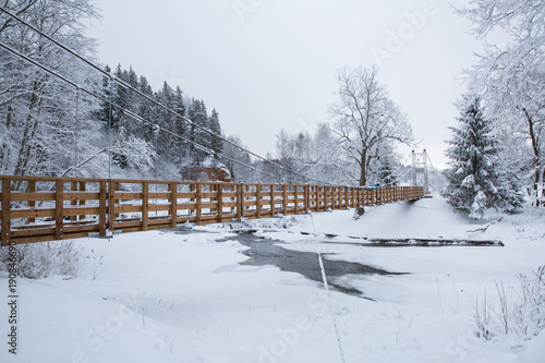 Bridge and river Amata, Latvia. Travel photo. photo