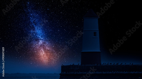 Lantern in enter to the sea and milky way