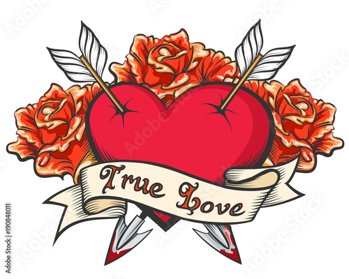 Heart pierced by two arrows