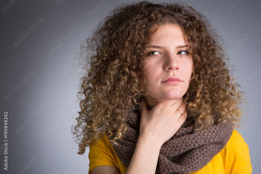 woman caught a cold, her throat inflamed woman caught a cold, her throat inflamed