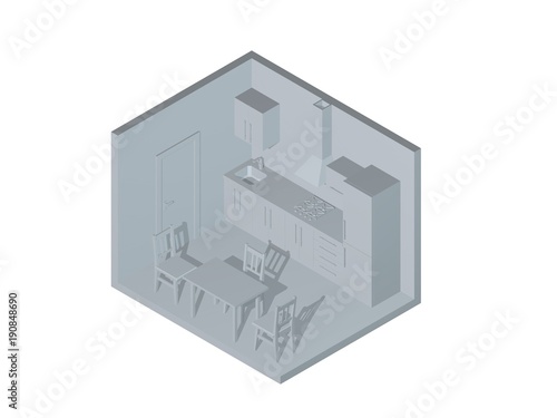 Interior kitchen room. 3D r...