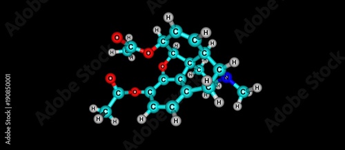 Molecular structure of Heroin on black background