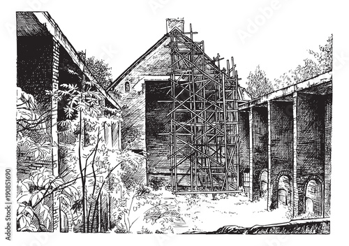 drawing ruins Catholic Church