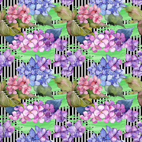 Wildflower hydrangea flower pattern in a watercolor style. Full name of the plant: hydrangea. Aquarelle wild flower for background, texture, wrapper pattern, frame or border.