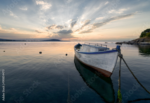 Lonely boat at sunset, near Burgas, Bulgaria