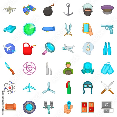 Military duty icons set, cartoon style