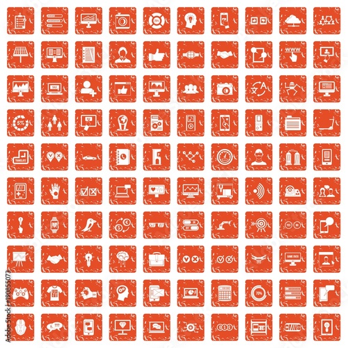 100 interface icons set grunge orange