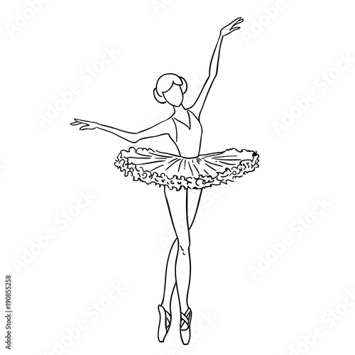 Illustration of a sketch contour drawing of a girl ballerina dancer black and white sketch cartoon doodle.
