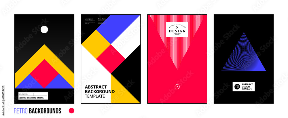 Set of four abstract backgrounds/posters in bright retro style
