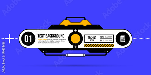 Text banner template with hi-tech elements in geometric industrial/techno style on deep blue background