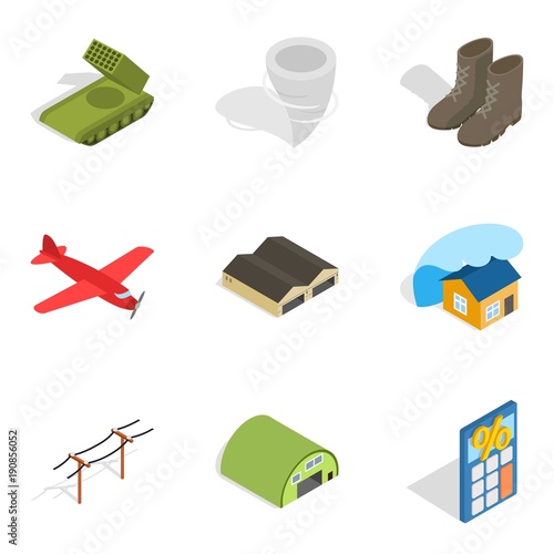 Troops icons set, isometric style