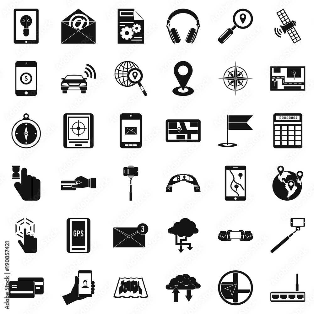 Mobile widget icons set, simple style Mobile widget icons set, simple style