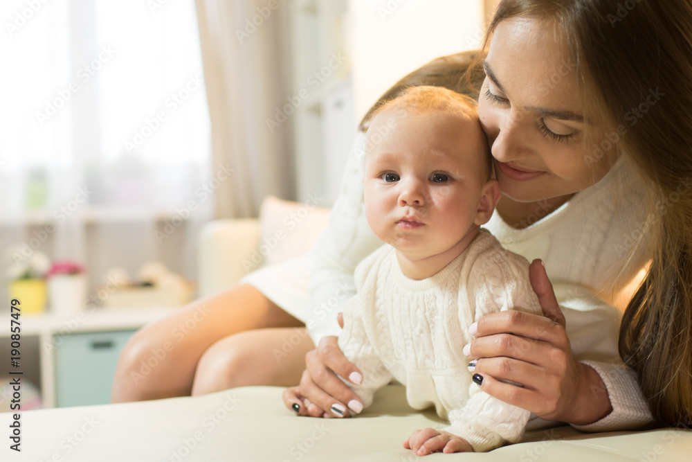 mom and daughter in the room, happy family with the baby mom and daughter in the room, happy family with the baby