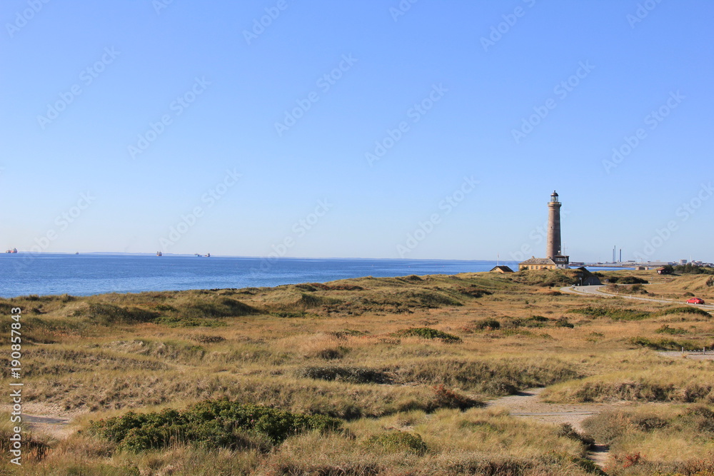 Lighthouse, Skagen Grå Fyr, Denmark. North Sea Coast.
