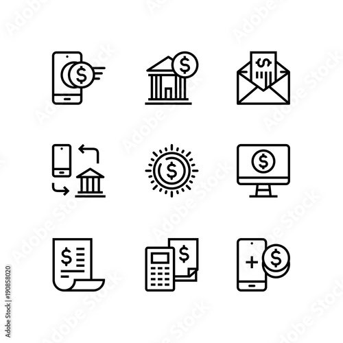 Payment, money, finance, card and cash vector line icons for web and mobile design pack 4