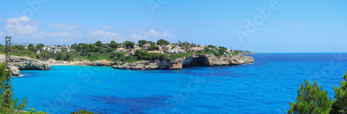 Landscape of the beautiful bay of Cala Anguila with a wonderful turquoise sea, Porto Cristo, Majorca, Spain