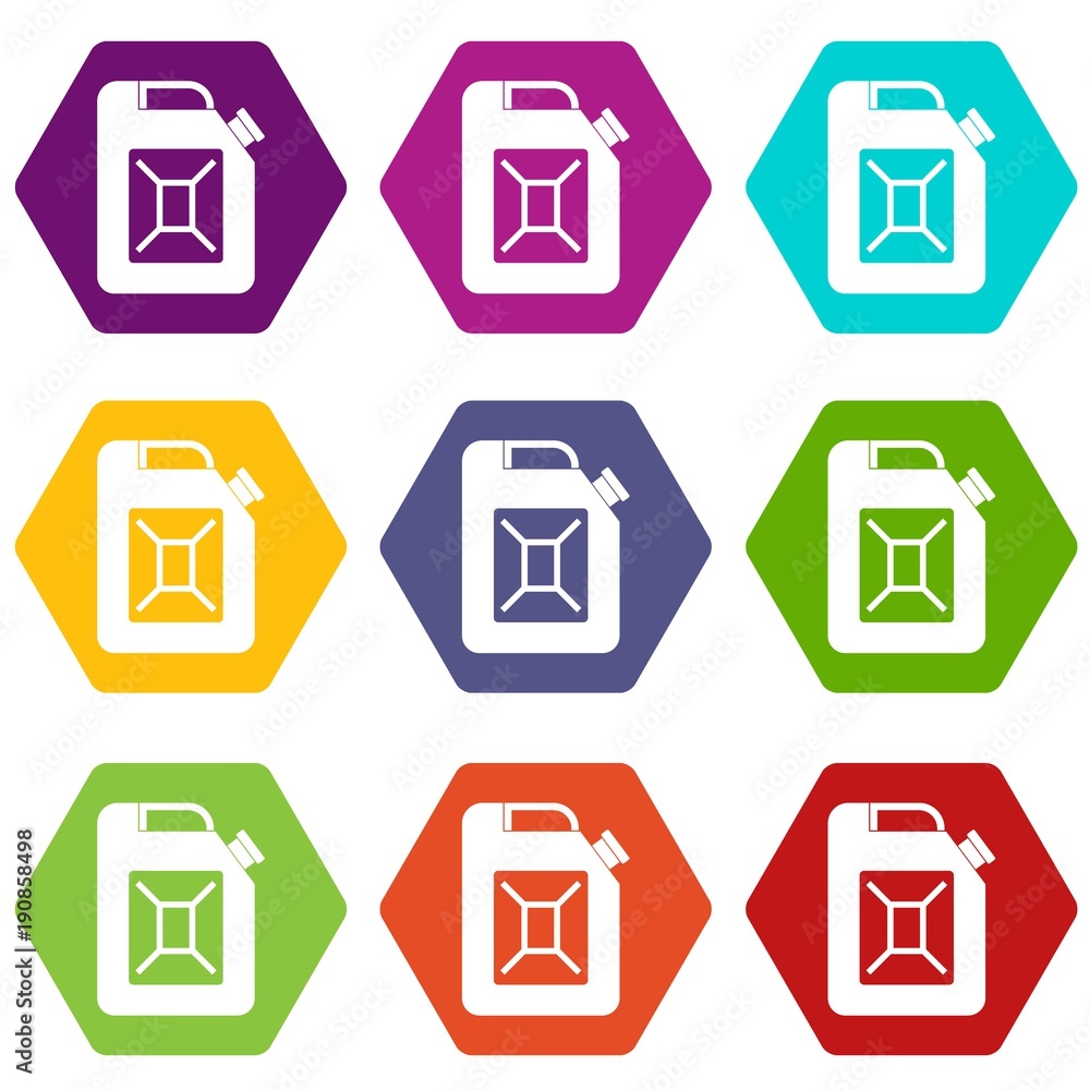 Jerrycan icon set color hexahedron Jerrycan icon set color hexahedron