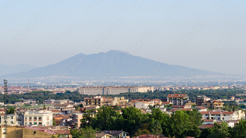 Royal Palace of Caserta and Vesuvius in the background