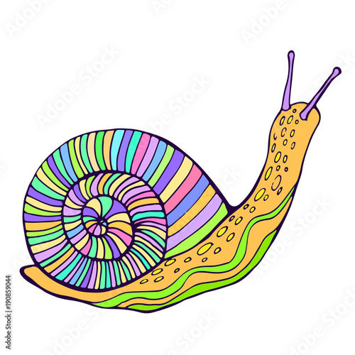 Funny fantasy snail, pastel color, vintage style.