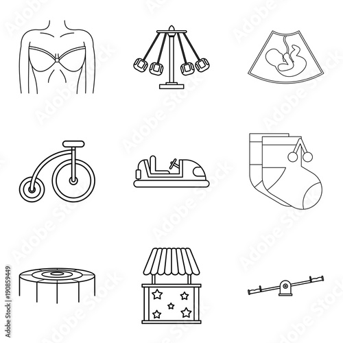 Parenthood icons set, outline style