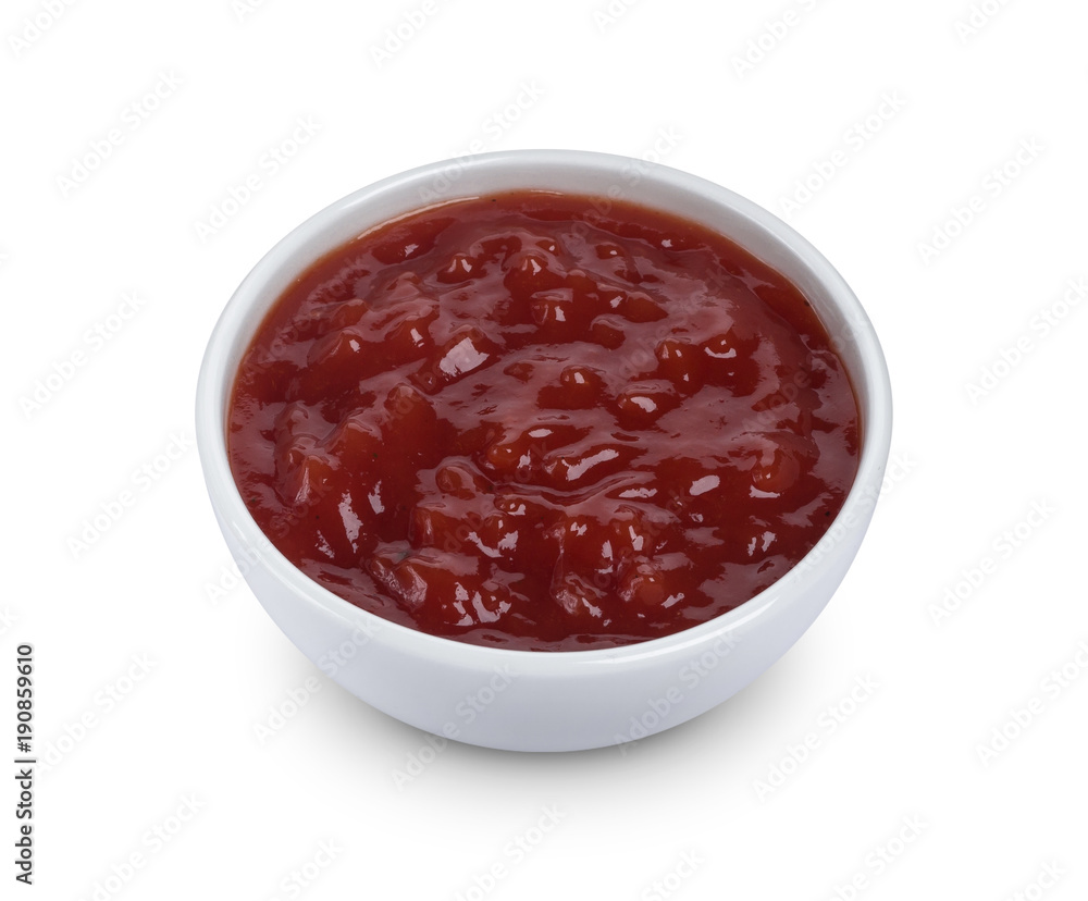 Ketchup in glass bowl isolated on white background Ketchup in glass bowl isolated on white background