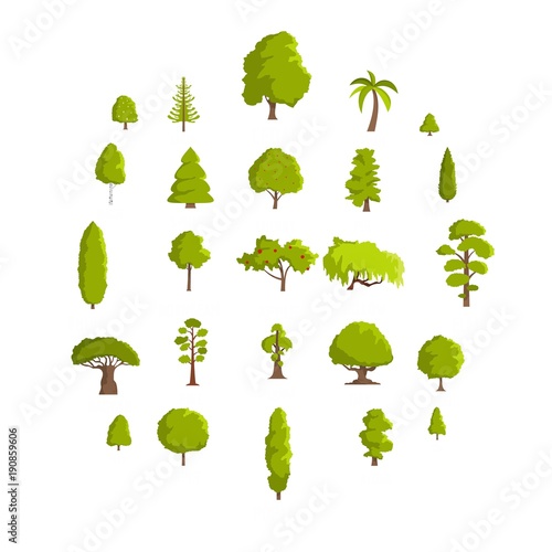 Tree icons set. Flat illustration of 25 tree vector icons isolated on white background