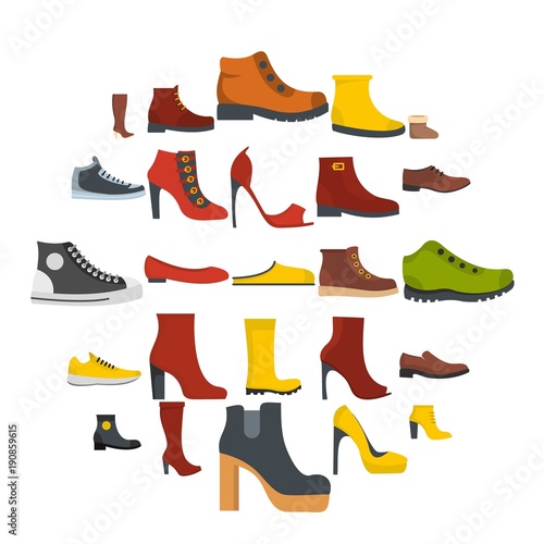 Footwear shoes icon set isolated. Flat illustration of 25 footwear shoes vector icons for web