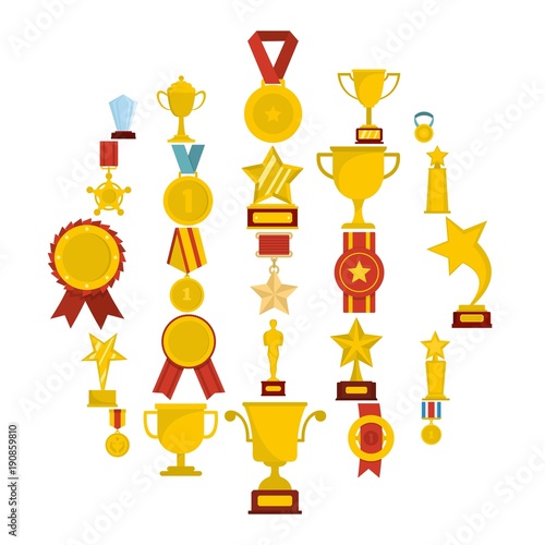 Medal award icon set isolated. Flat illustration of 25 medal award vector icons for web