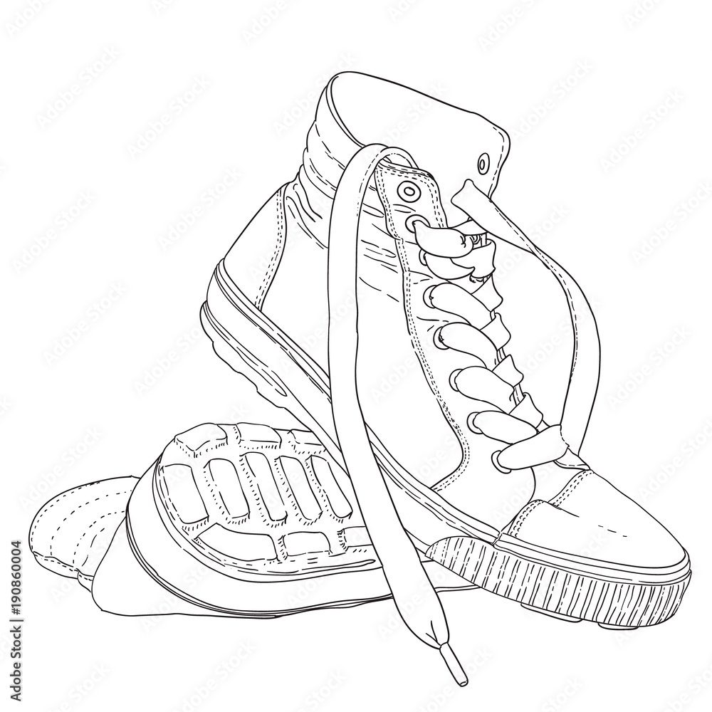 sneakers black and white sketch cartoon doodle vector illustration