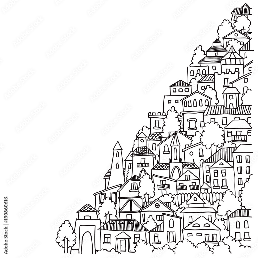 city black and white sketch cartoon doodle vector illustration