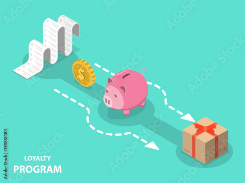 Loyalty program flat isometric vector concept of earning points and getting reward, cash back.