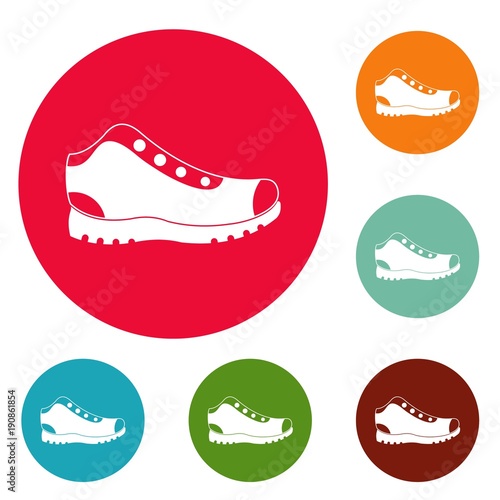 Hiking boots icons circle set vector isolated on white background