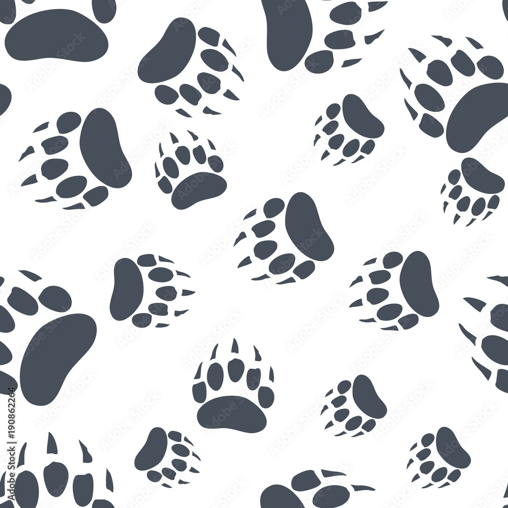 Fototapeta premium Bear Claw. Bear Footprint Seamless Pattern. Vector