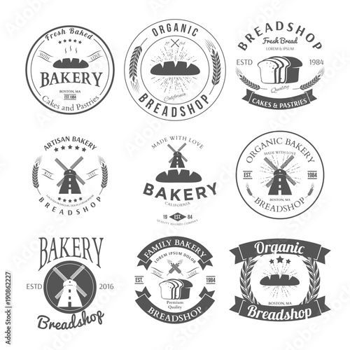 Set of Nine Bakery Label and Badges Design Templates. Vector