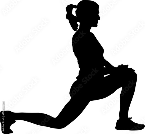 Silhouette of a female runner stretching