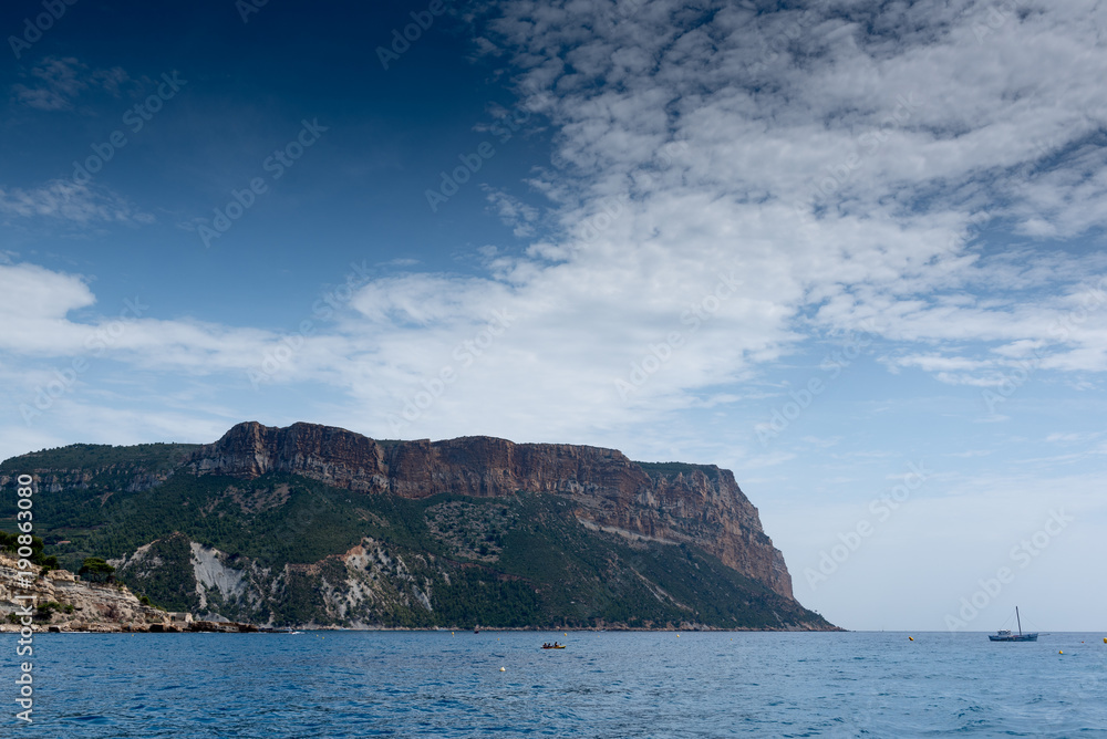 View on Cape Canaille from the sea, France, Cassis, summer