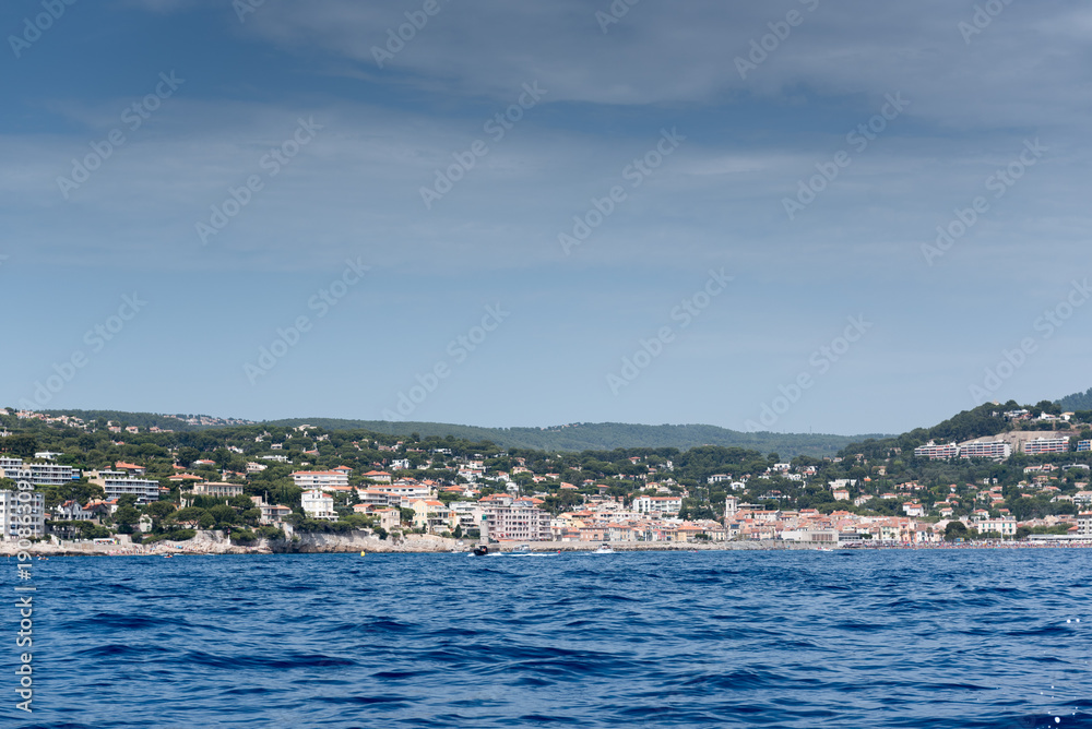 Fototapeta premium City of Cassis seen from the sea, France, summer
